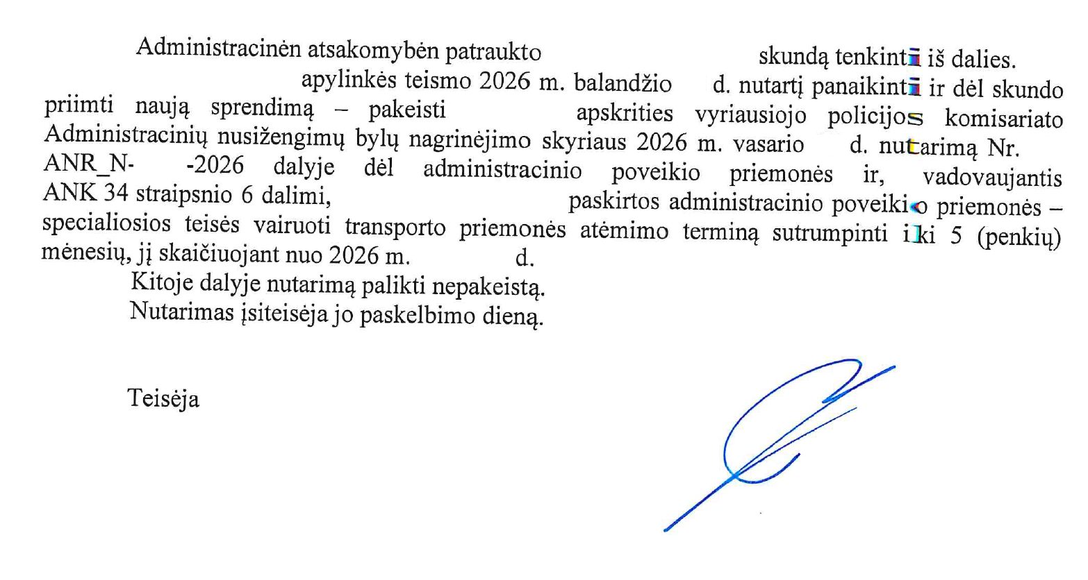 Teismo nutarties rezoliucinė dalis