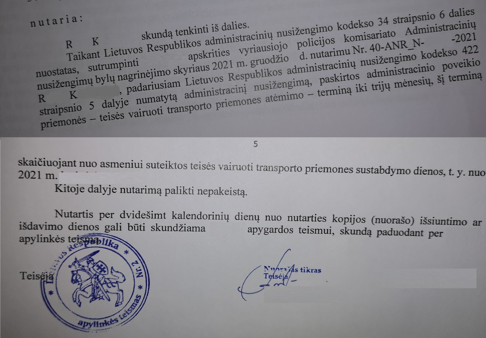 Teismo sprendimo rezoliucinė dalis