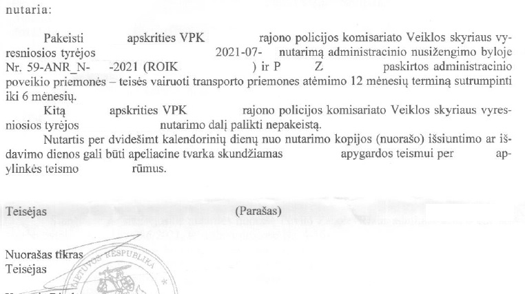 Teismo sprendimo rezoliucinė dalis