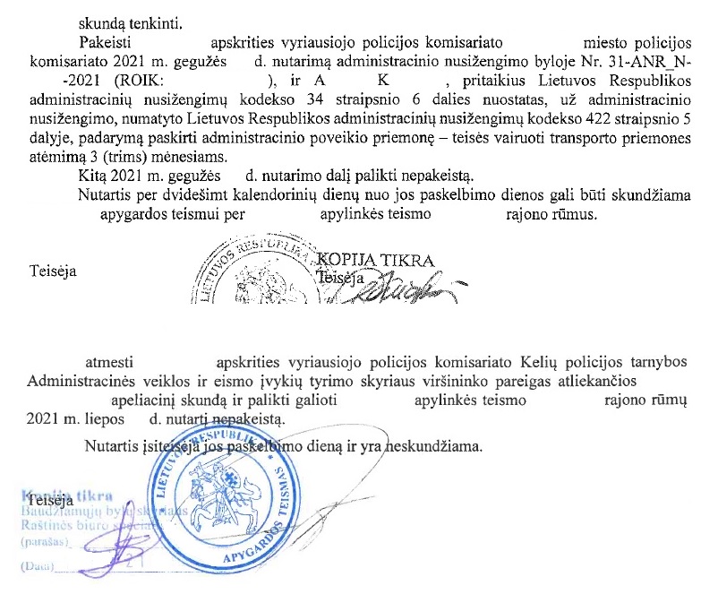Teismo sprendimo rezoliucinė dalis