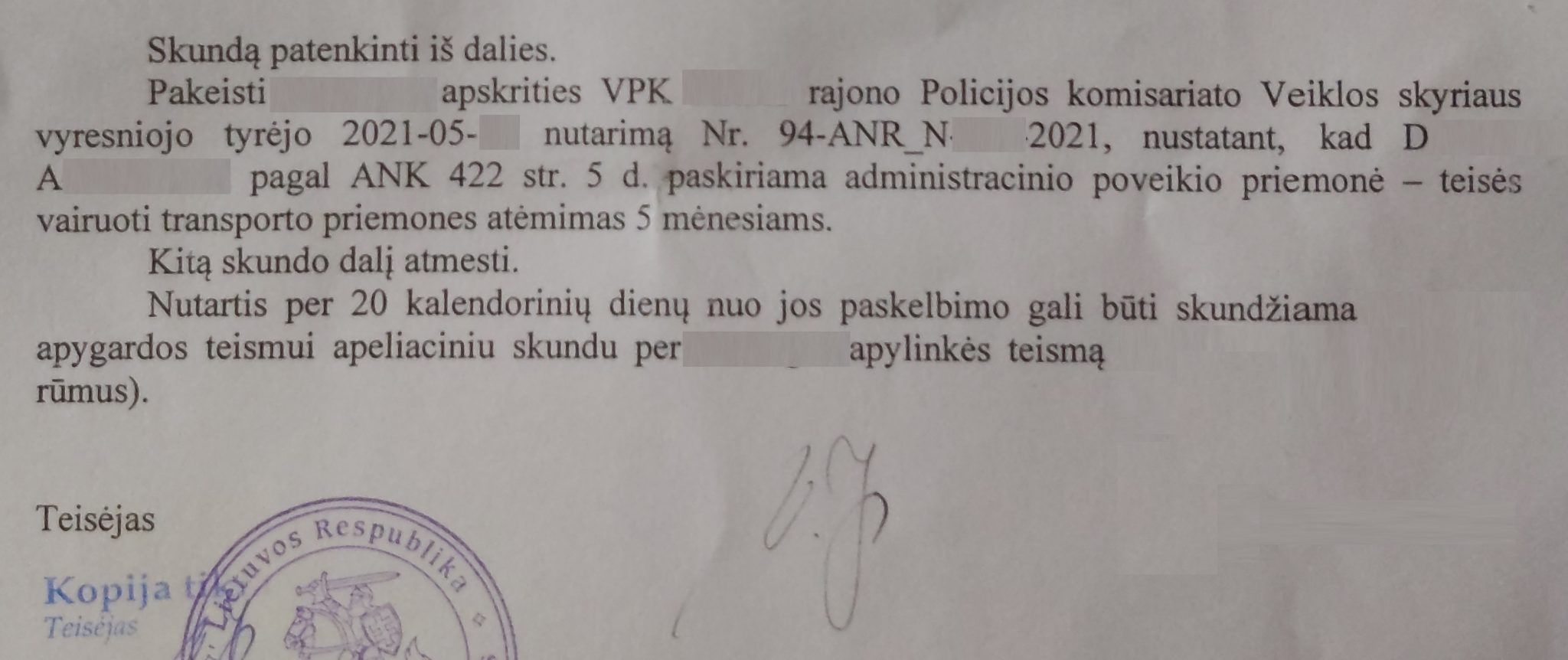 Teismo sprendimo rezoliucinė dalis