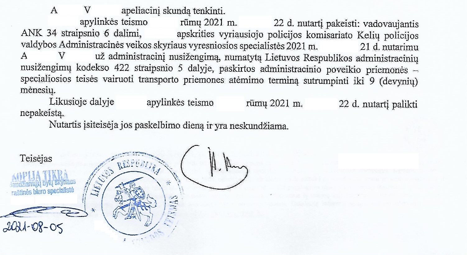 Teismo sprendimo rezoliucinė dalis