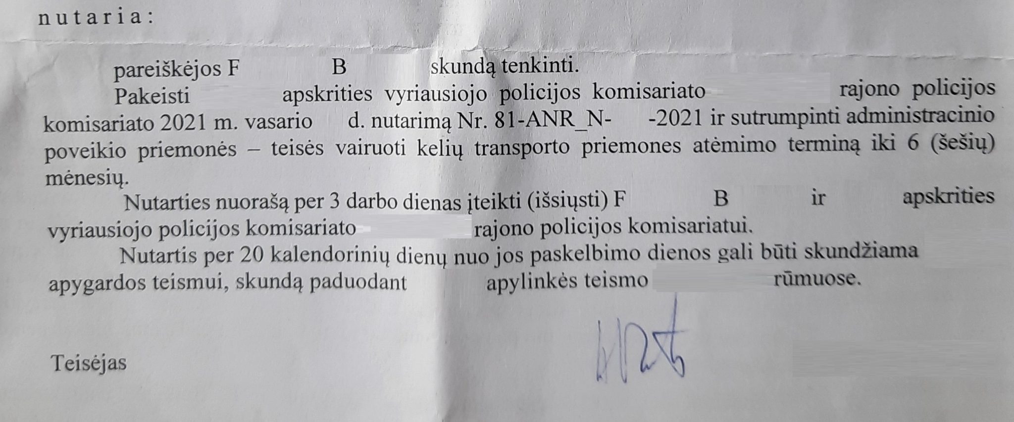 Teismo sprendimo rezoliucinė dalis