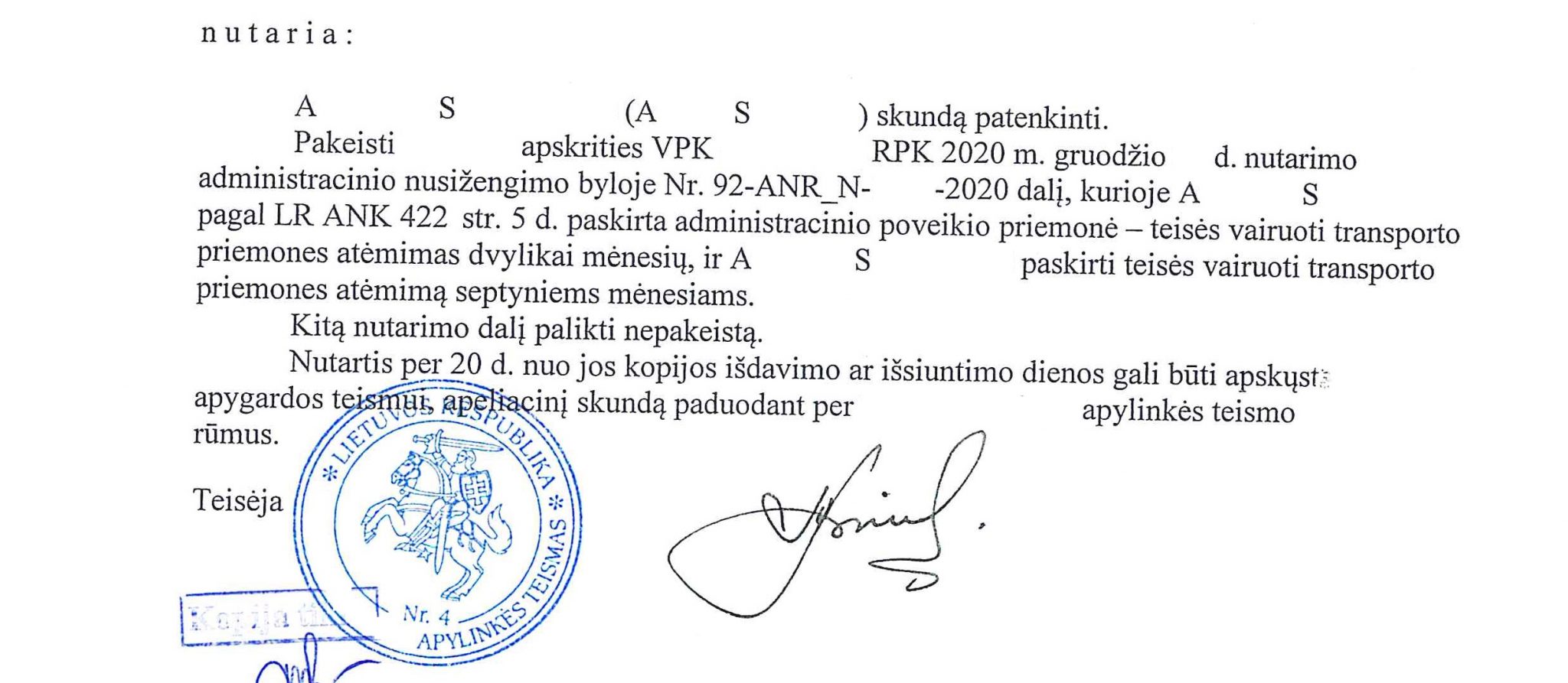 Teismo sprendimo rezoliucinė dalis