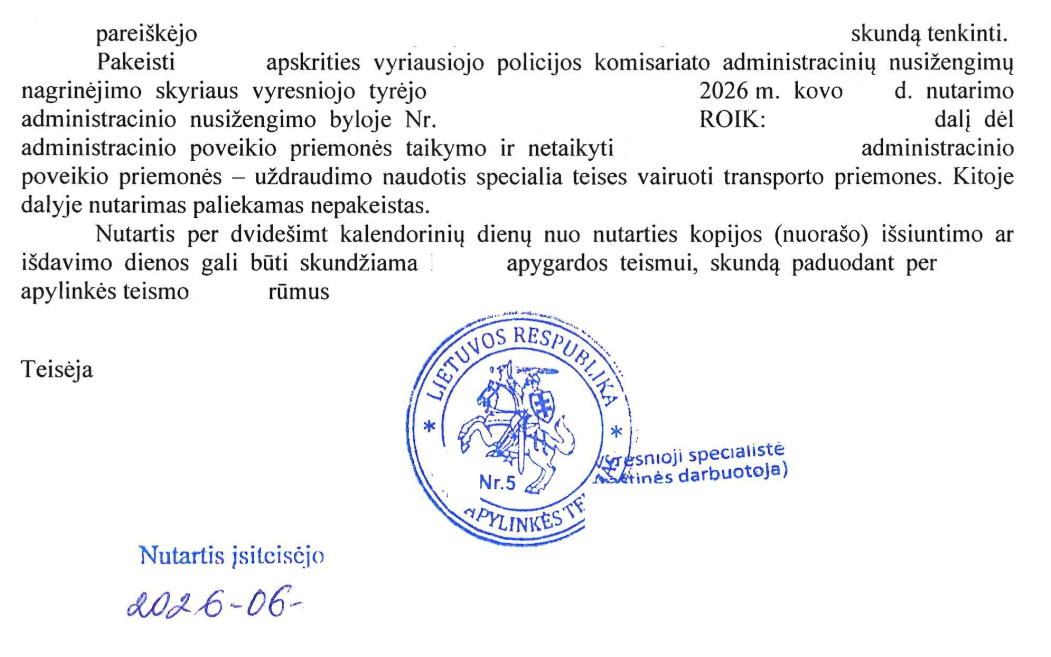 Teismo sprendimo rezoliucinė dalis