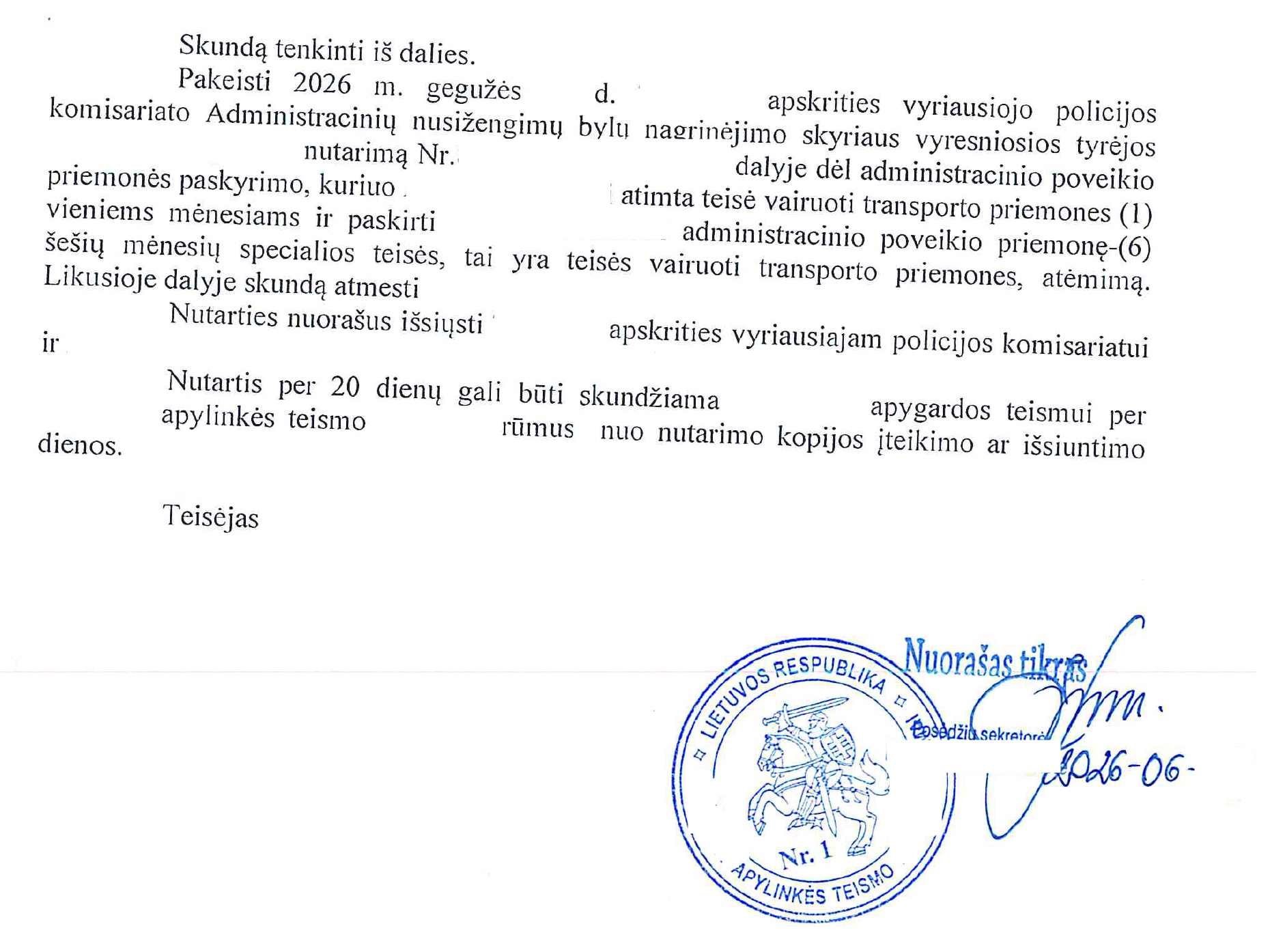 Teismo sprendimo rezoliucinė dalis