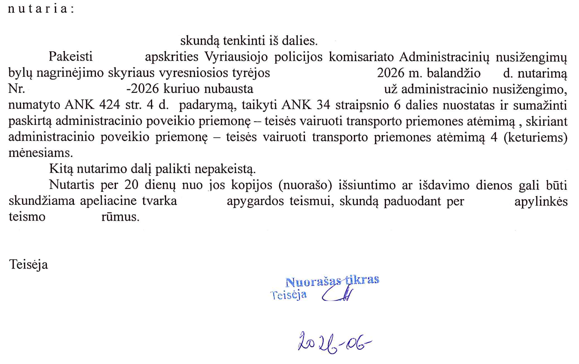 Teismo sprendimo rezoliucinė dalis