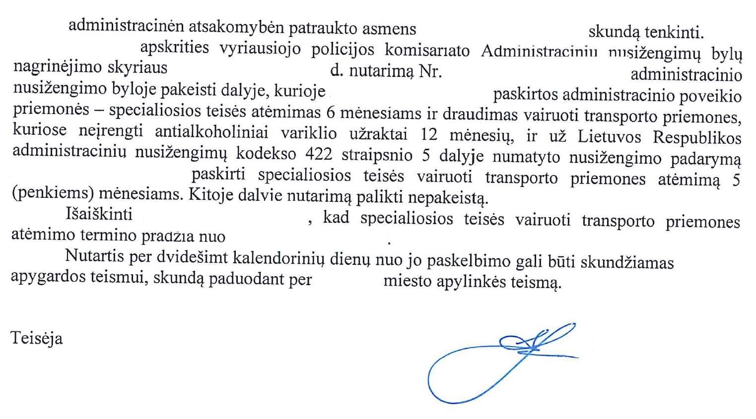 Teismo sprendimo rezoliucinė dalis