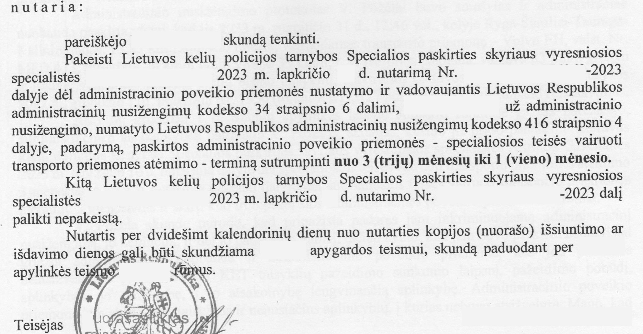 Teismo sprendimo rezoliucinė dalis
