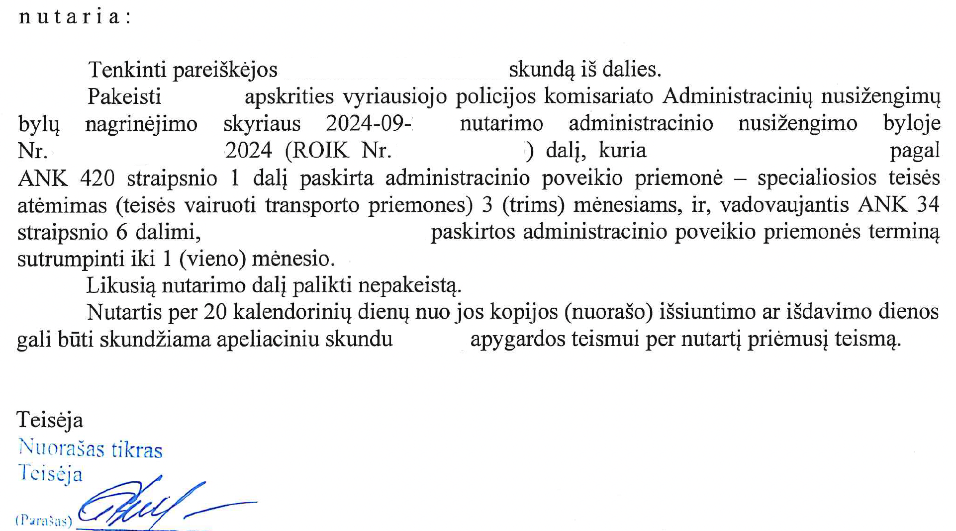Teismo sprendimo rezoliucinė dalis