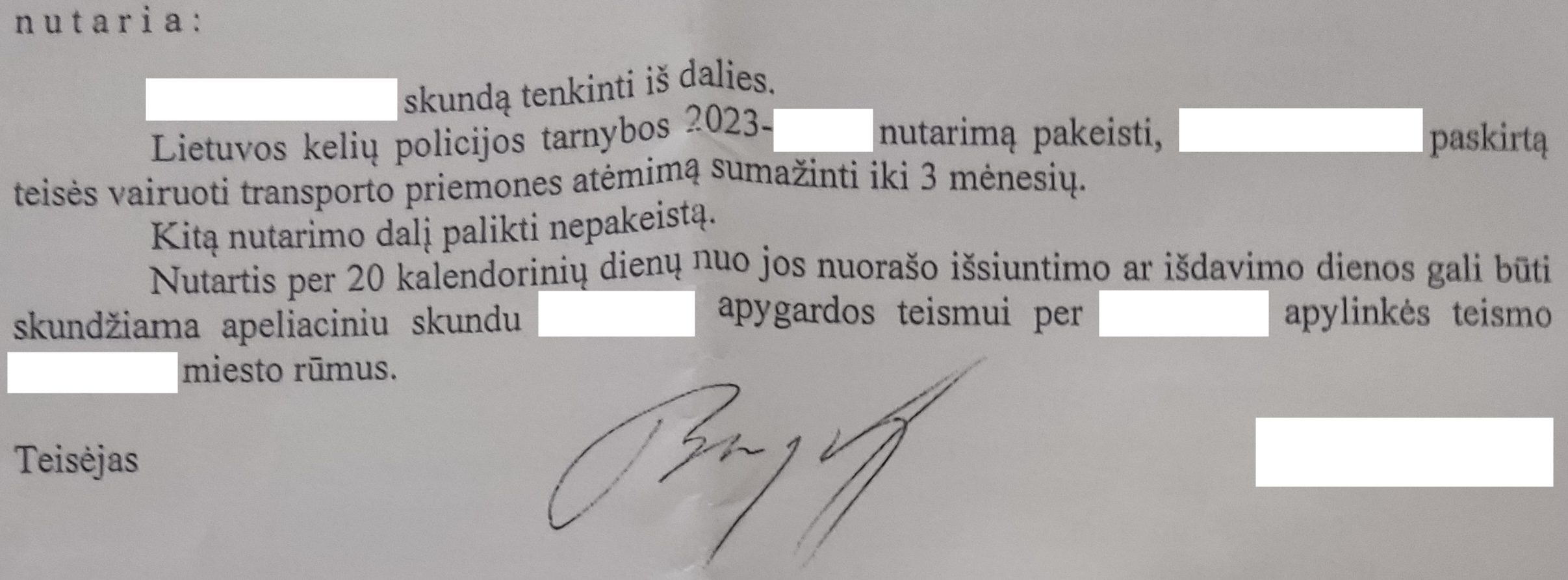 Teismo sprendimo rezoliucinė dalis