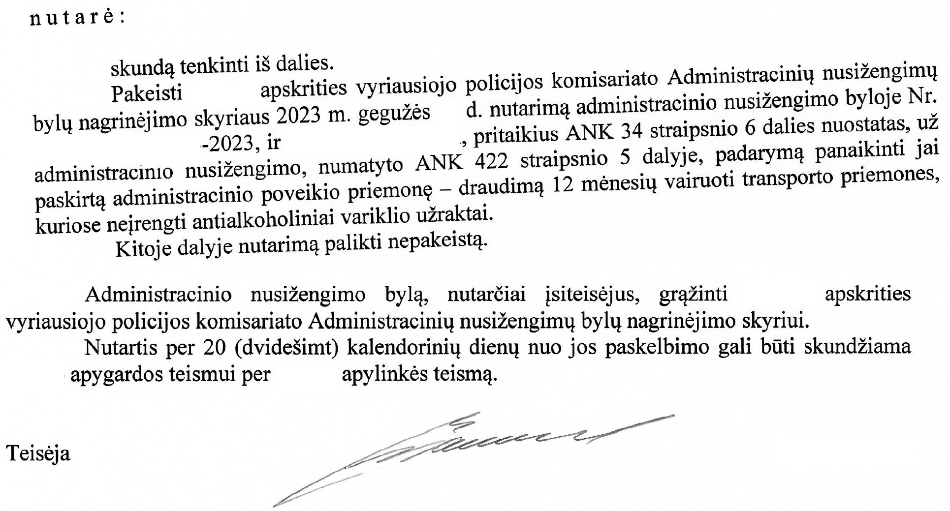 Teismo sprendimo rezoliucinė dalis