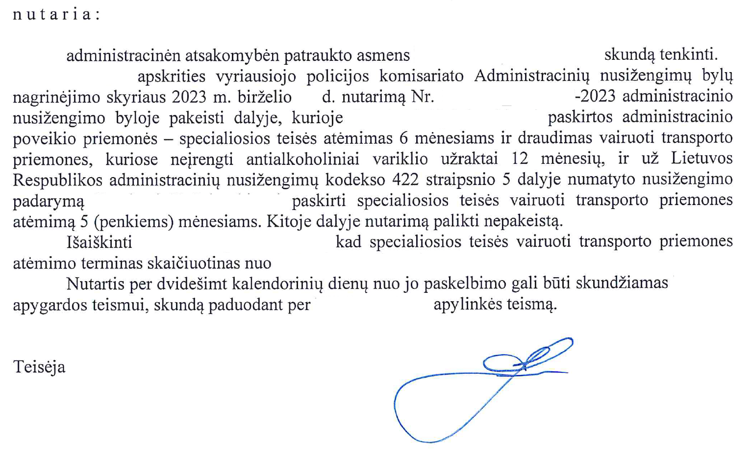 Teismo sprendimo rezoliucinė dalis