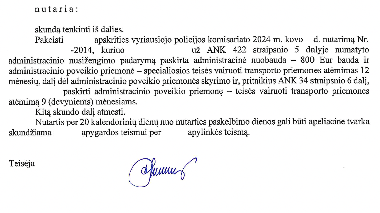 Teismo sprendimo rezoliucinė dalis
