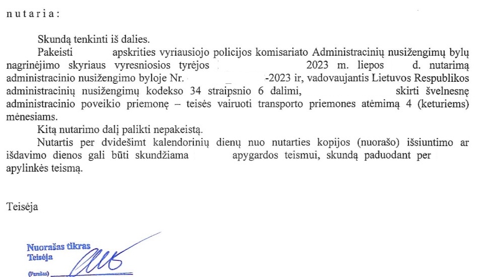 Teismo sprendimo rezoliucinė dalis