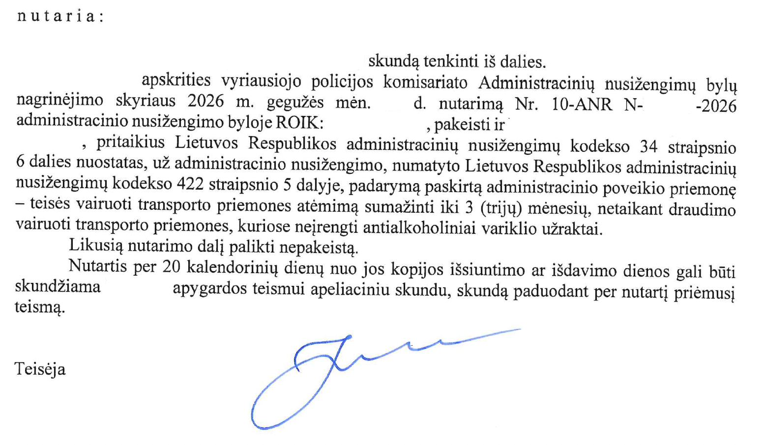 Teismo sprendimo rezoliucinė dalis