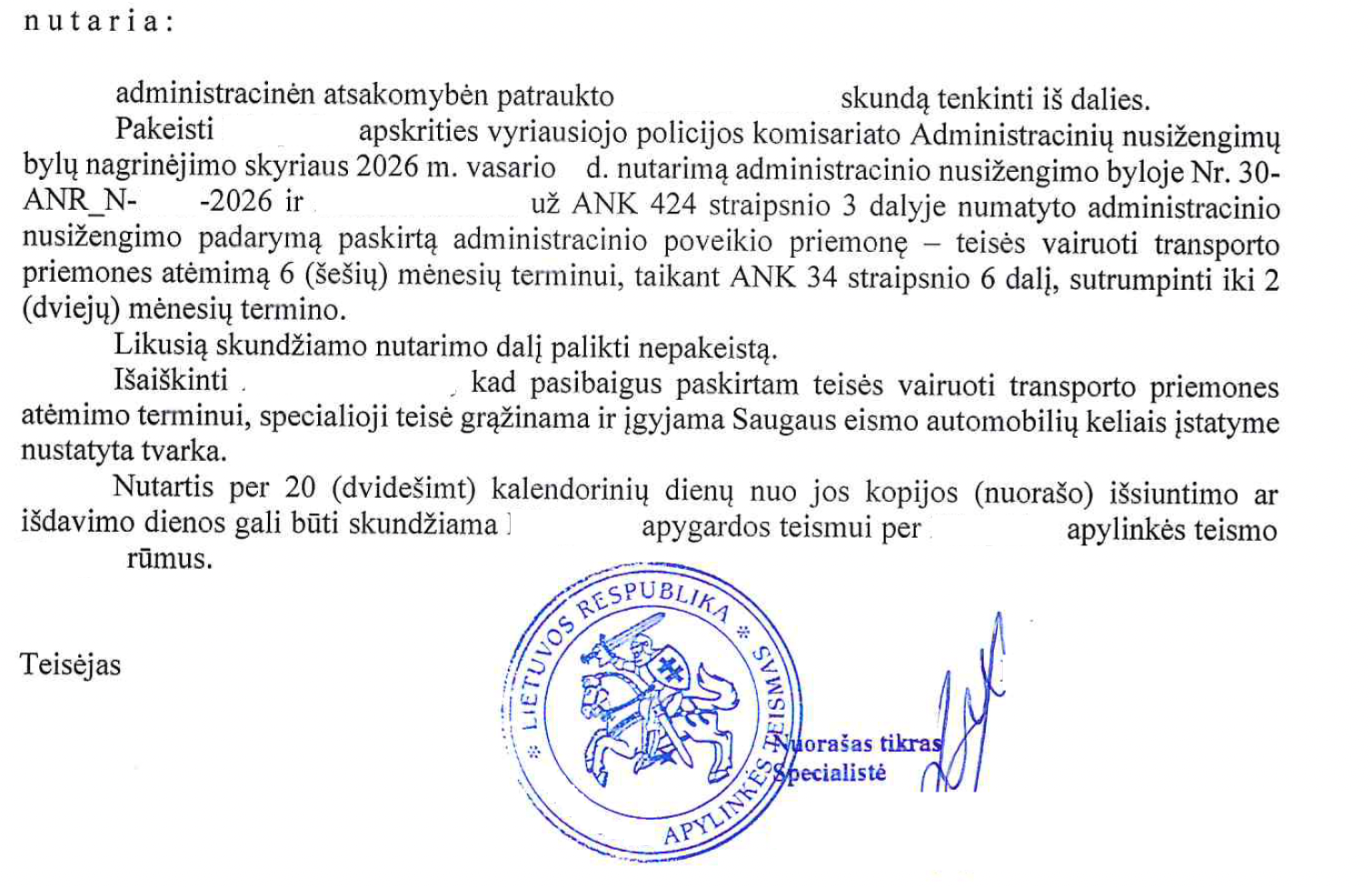 Teismo sprendimo rezoliucinė dalis